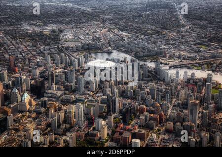 Luftaufnahme der Stadtgebäude in Vancouver Downtown Stockfoto