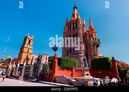 Die berühmte Parroquia de San Miguel Arcángel, San Miguel de Allende, Guanajuato, Mexiko Stockfoto