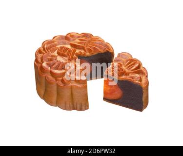 Red bean paste single yolk mooncake for Chinese Mid Autumn Festival celebration Stock Photo