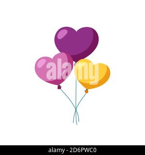 Luftballons in Herzform für den Valentinstag. Haufen von Helium Ballons. Vektor-Illustration in niedlichen Cartoon-Stil Stock Vektor