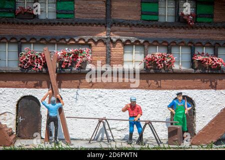 Ein Blick auf Swissminiatur, Freiluft-Miniaturpark in Melide, am Ufer des Luganersees, Melide, Lugano, Schweiz, Europa. Stockfoto