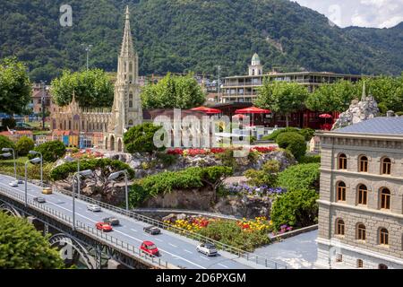 Ein Blick auf Swissminiatur, Freiluft-Miniaturpark in Melide, am Ufer des Luganersees, Melide, Lugano, Schweiz, Europa. Stockfoto