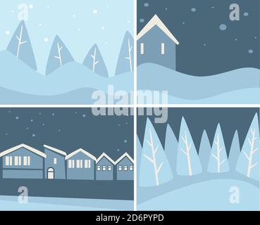 Winterzeit Szenerie, Landschaften und Stadtlandschaften mit Schneeflocken Vektor Stock Vektor