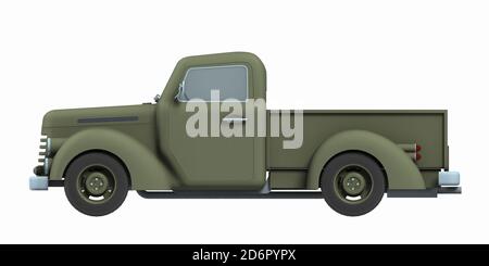 Militärwagen: 3d-Illustration Seitenansicht. Stockfoto