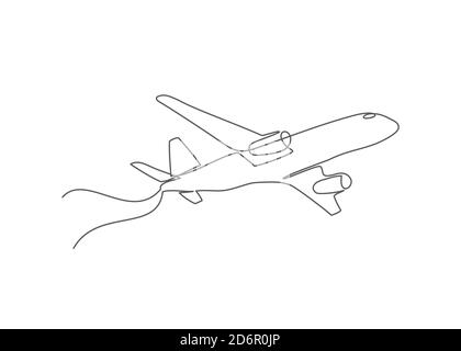 Flugzeug eine Linie Zeichnung Vektor Flugzeug in Linie Stil auf Weißer Hintergrund Stock Vektor
