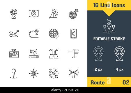 Geo-Position, GPS-Karten, Route. Symbol für dünne Linien - Darstellung des flachen Vektorgrafiken. Bearbeitbares Strichpiktogramm. Hochwertiges Grafikkonzept für w Stock Vektor