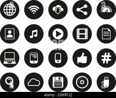 Download Icons Weiß Auf Schwarz Flat Design Kreis Set Big Stock Vektor