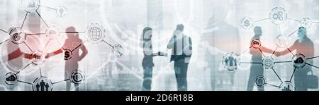 Organisationsstruktur. Das soziale Netzwerk der Menschen. Mixed Media Website Header Konzept. Stockfoto