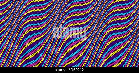 Gewellter gepunkteter Hintergrund mit optischer Illusion. Abstraktes Punktmuster. 3d-Vektordarstellung. Stock Vektor