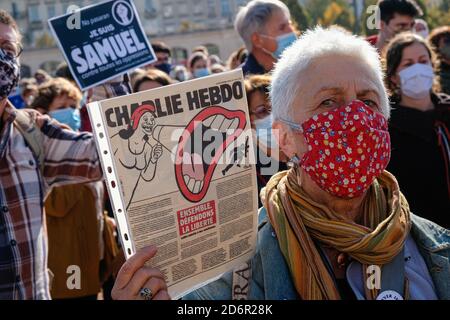 Am 18/10/2020, Lyon, Auvergne-Rhône-Alpes, Frankreich. Die Internationale Liga gegen Rassismus und Antisemitismus (licra) rief zu einer Kundgebung auf dem Place Bellec auf Stockfoto