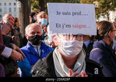 Am 18/10/2020, Lyon, Auvergne-Rhône-Alpes, Frankreich. Die Internationale Liga gegen Rassismus und Antisemitismus (licra) rief zu einer Kundgebung auf dem Place Bellec auf Stockfoto