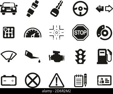 Fahrschule Icons Schwarz & Weiß Set Groß Stock Vektor