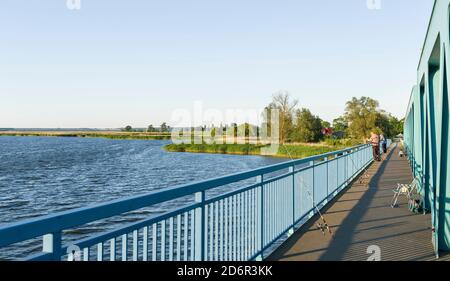 Brücke über den Peenestrom nähe Zecherin auf der Insel Usedom. Europa, Deutschland, Mecklenburg-Vorpommern, Usedom, Juni Stockfoto