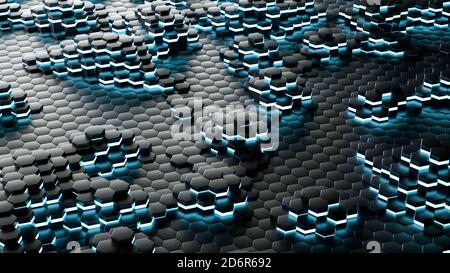 3D Darstellung eines abstrakten technologischen sechseckigen Hintergrunds Stockfoto