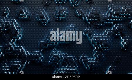 3D Darstellung eines abstrakten technologischen sechseckigen Hintergrunds Stockfoto