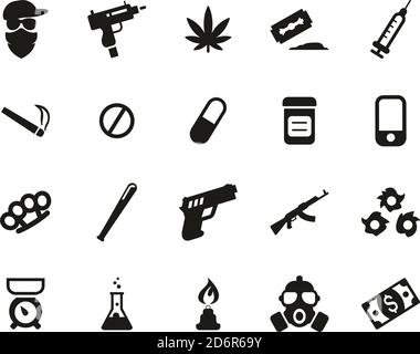 Drug Dealer Oder Drug Cartel Icons Black & White Set Groß Stock Vektor