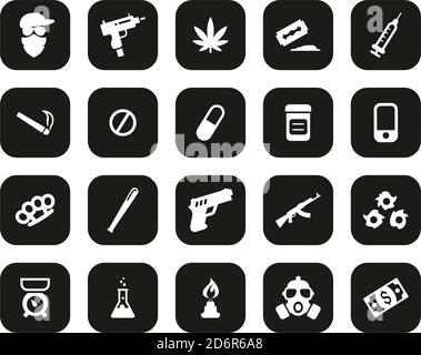 Drug Dealer Oder Drug Cartel Icons Weiß Auf Schwarz Flat Design Set Groß Stock Vektor