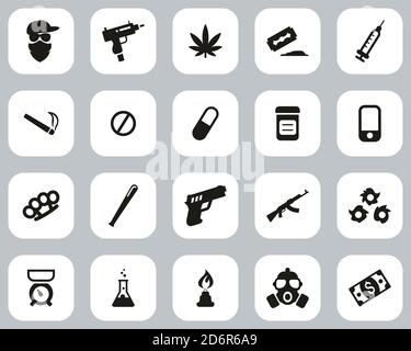 Drogendealer Oder Drug Cartel Icons Black & White Flat Design Set Groß Stock Vektor