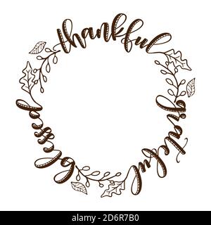 Thanksgivful Grateful Blessed - Inspirational Thanksgiving Day schöne handgeschriebene Zitat, Schriftzug Handgezeichneter Herbst, Herbstsatz. Handschriftlich Stock Vektor