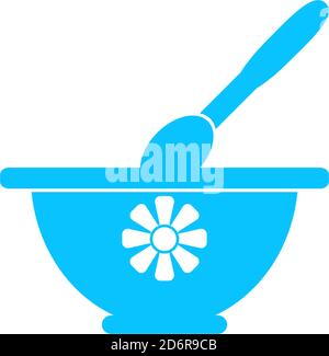 Mörtel und Stößel Symbol flach. Blaues Piktogramm auf weißem Hintergrund. Symbol für Vektorgrafik Stock Vektor