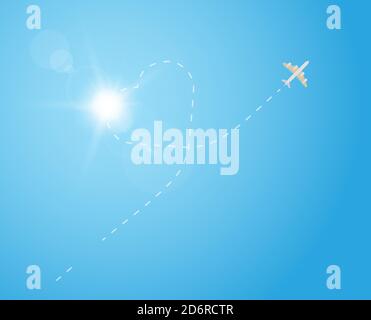 Flugzeug in den Himmel und Herzform Stock Vektor