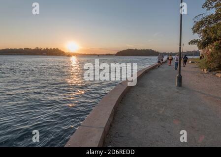 Die Hafenpromenade mit Blick auf die Blues Bay in Sydney Hafen spät an einem sonnigen Frühlingsnachmittag von McMahons genommen Punkt Stockfoto