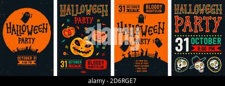 Halloween Poster Set. Vector Sammlung von Halloween Einladungen oder Grußkarten. Stock Vektor
