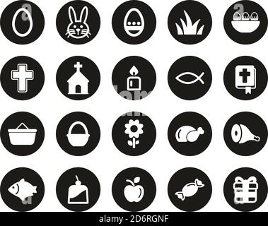 Osterferien Tradition & Kultur Ikonen Weiß Auf Schwarz Flat Design Kreis Set Groß Stock Vektor