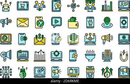 Online-Marketing-Symbole setzen Vektor flach Stock Vektor