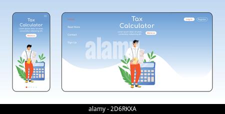 Tax Calculator Adaptive Landing Page Flat Color Vektor Vorlage Stock Vektor