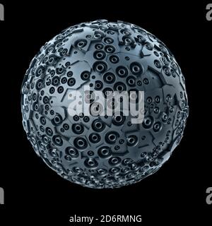 Sci-Fi Orb Isoliert Auf Schwarzem Hintergrund, Mechanisch, Robotergetriebe Stockfoto