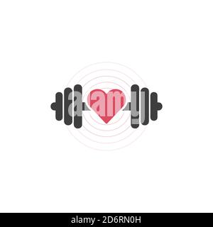 Ich liebe Gym Logo Icon, Fitness-Center, Humbell und Herz. Health Care Konzept. Vektordarstellung auf weißem Hintergrund isoliert. Stock Vektor