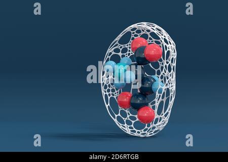 Asparaginsäure (L-Asparaginsäure, ASP, D) Aminosäuremolekül. 3D-Rendering. Atome werden als farbcodierte Kugeln dargestellt: Wasserstoff (blau), Kohlenstoff (dunkel Stockfoto