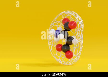 Asparaginsäure (L-Asparaginsäure, ASP, D) Aminosäuremolekül. 3D-Rendering. Atome werden als skalierte Kugeln mit konventioneller Farbkodierung dargestellt: hyd Stockfoto