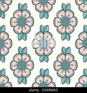 Retro Hundrose Rose Hip-Muster, Mode floral Design. Nahtloses Blumenmuster für Stoff- oder Tapeten-Design. Stock Vektor