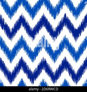 Usbekische Ikat Seidenmuster, Indigoblau und weiße Farben. Nahtloses geometrisches Muster, basierend auf ikkat Stoffstil. Vektorgrafik. Teppichteppich Stock Vektor