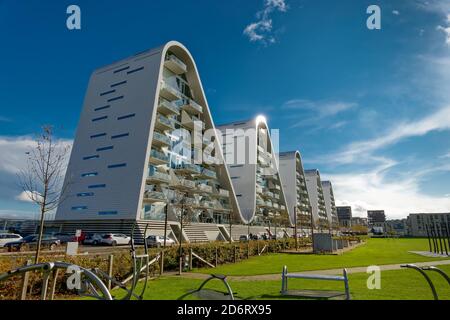 The Wave Boelgen ikonische moderne Apartments in Vejle, Dänemark Stockfoto