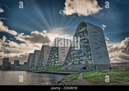 The Wave Boelgen ikonische moderne Apartments in Vejle, Dänemark Stockfoto