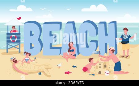 Strand Wort Konzepte flache Farbe Vektor Banner Stock Vektor