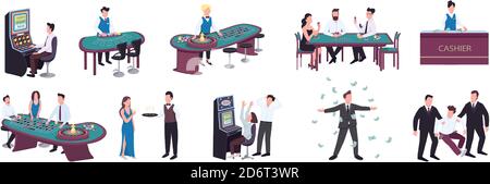 Gambler flache Farbe Vektor gesichtslose Zeichen gesetzt Stock Vektor