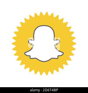 Snapchat App ist ein beliebtes Social-Networking-Anwendung für die Freigabe von Fotos. Snapchat-Logo . Charkiw, Ukraine - Juni 2020 Stockfoto