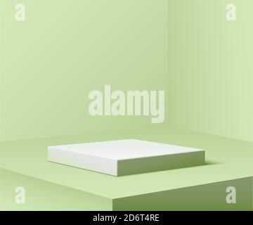 Grünes Pastell quadratisches Podium für Produkt. 3d-Sockel in Spotlight Vektorgrafik. Geometrische Bühne auf dem Boden im Zimmer. Abstrakt realistische Ort für Stock Vektor