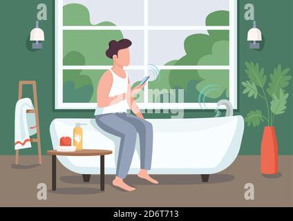 Guy in smart Badezimmer flache Farbe Vektor Illustration Stock Vektor