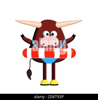 Der Bulle ist ein Symbol von 2021. Sternzeichen Stier. Jahr des Kalbes. Ochse Charakter ist niedlich. Isoliert auf einem weißen Hintergrund Stockfoto