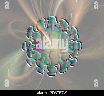 Abstract Novel Coronavirus, zweite Welle von Coronavirus, Virenkonzept, 3d-Illustration, 3D-Modell Stockfoto