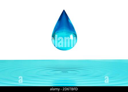 Ein Wassertropfen Nahaufnahme, Wasserreinheit, sauberes Wasser Problem Konzept, 3d-Rendering Stockfoto