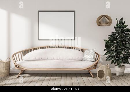 Mockup Poster im Wohnzimmer Innenraum, 3d-Rendering Stockfoto