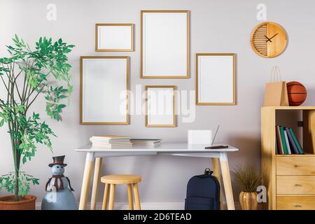 Mockup Poster im Wohnzimmer Innenraum, 3d-Rendering Stockfoto