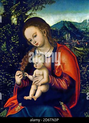 Jungfrau und Kind 1516 aus der Werkstatt von Lucas Cranach dem Älteren 1472-1553, Deutsch, Deutschland. Stockfoto