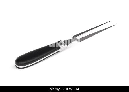 Edelstahl Schnitzgabel mit schwarzem Kunststoffgriff auf weiß Hintergrund - 3D-Rendering Stockfoto